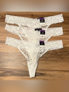 INC  international concepts Plus Lace Thongs 3 Pair, Washed White, Size XXL, $24